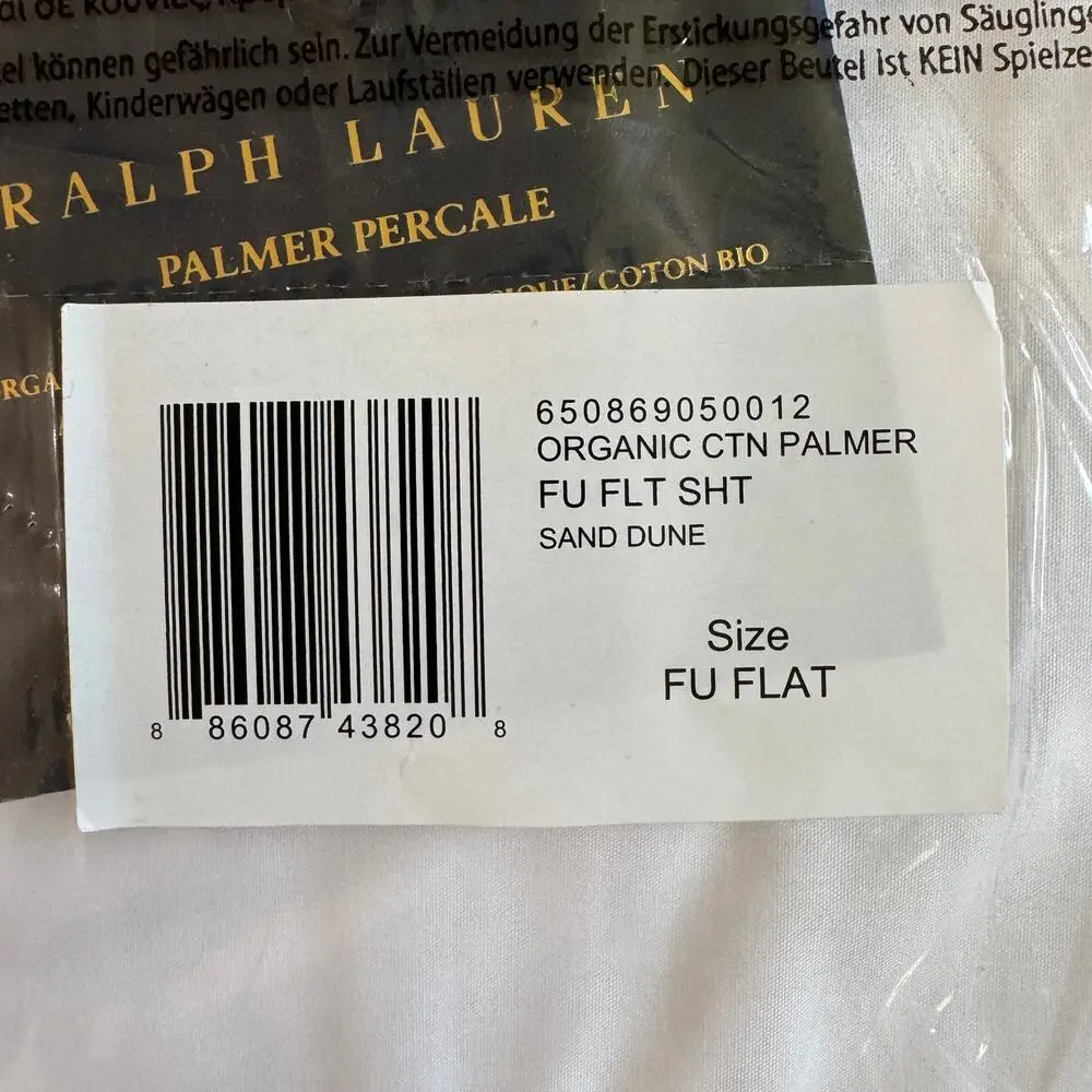 Ralph Lauren Organic Cotton Percale Palmer Full Flat Sheet Sand Dune NEW LUXURY